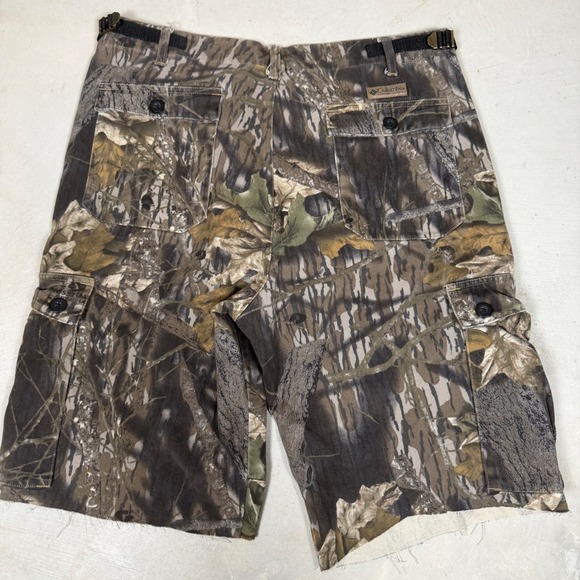 Columbia Mossy Oak Camo Cargo Shorts Mens 38 Brown Break-Up Camouflage Raw Hem - Picture 4 of 7